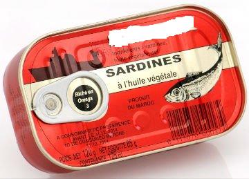 SARDINE EN CONSERVE ORIGINE MAROC - conserve semi conserve sardine en conserve boite de 125 gr carton de 50--nous pouvons fournir de la sardine en boite de conserve 125gr ligthographie conditionée dans des cartons de 50 boites,  qté par container 3250 cartons ,  mode de piaement 50% avance et 50% au chargement à vue des documents. origine