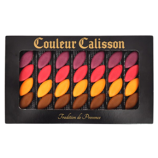 Confiserie Calissons  pays d'Aix en Provence - produits sucrés destockage pour les fetes de fin d'année,  calissons couleur arômatisés de la marque  couleur calisson  fruits et chocolat boites noires 170g différents parfums dates longues excellente affaire ,  cause changement activité.