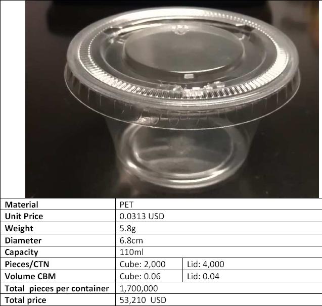 Récipients alimentaires - conditionnement nous offrons une quantité illimitée de récipients alimentaires en plastique type pp et pet valables pour emballer des produits alimentaires à un prix cif port alger-----(prix = dollar/pièce) --pp = 0.039--pet = 0.031--pp-pet = 0.022