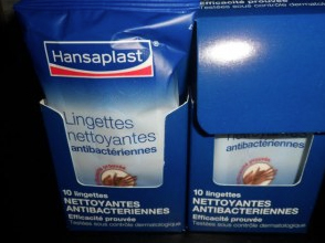 paquets de 10 lingettes antibacteriennes - hygiene entretien bonjour----nous vendons des lingettes anti-bacteriennes de grande marque  hansaplast  --200 cartons contenant 16 paquets de 10 lingettes chacun,  soit 12, 8 euros le carton----n'hesitez pas a nous contacter----merci--