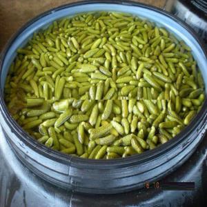 cornichons marinee/pikled cornichons  - fruits et légumes on dispose de cornichons marinees/pickled cornichons  de 3 calibres --1/-3-6cm--2/-6-9cm--3/-9-12cm--conditionnment en futs de 270 kg, --un cont de 20 pieds contient 80 futs =21600 kg --rapport qualite prix tres competteif pour toute destination , le prix sera plus interesant pour une quantite adequat