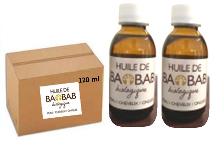 Huile de Baobab Bio  - huiles nous offrons de l'huile de baobab bio certifié conditionnée en bouteilles et pack de 12 à 50 bouteilles de 60 ml à 120 ml. produit 100% naturel,  idéal pour la protection et le traitement de votre peau,  de vos cheveux et de vos ongles.