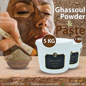 Ghassoul-Rhassoul Marocain en poudre - hygiene entretien qualité- 100% naturelle. récolté à partir de lieux conservés,  exempt de pollution,  puis séché naturellement au soleil,  l'argile pulvérisée est ensuite tamisée pour obtenir une poudre micronisée (très fine). poudre de