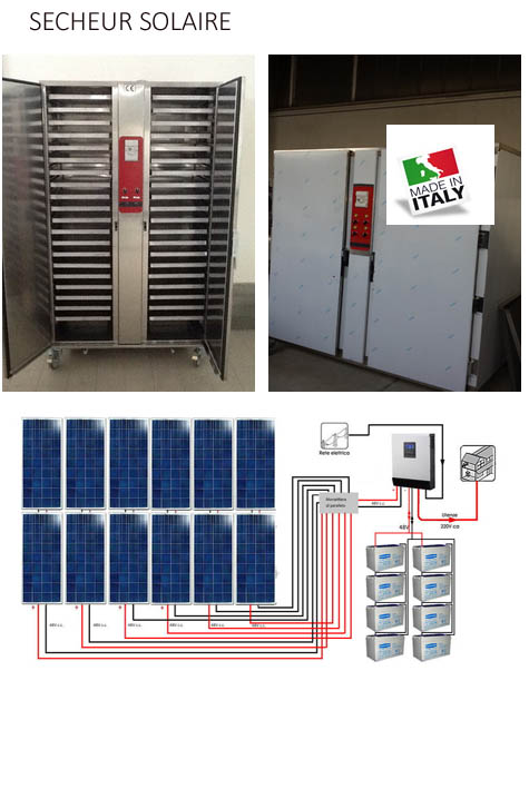 SECHEUR  SOLAIRE - matériels machines machine professionnelle avec séchage à température contrôlée.--grille de support--système de chauffage à résistances blindées--trois ouvertures (deux avec des ventilateurs elocoidali et une avec ventilateur tangentiel)--sonde thermostat--