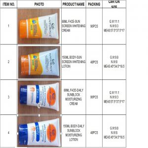 Cosmétiques (protection solaire visage et corps)  - hygiene entretien bonjour.--nous proposons produits cosmétiques,  tarif très attractif.--quantité minimum 10 000 pcs,  nous pouvons créer votre propre logo sur les emballages.--crème de protection solaire visage et corps spf 30.--composition des crèmes ---ingredients	% by weigh