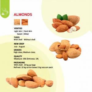 Amandes décortiquées - fruits secs et graines grillées nous vous proposons des amandes décortiquées à des prix très compétitifs.--notre société est spécialisée dans la promotion et la commercialisation de produits agroalimentaires ouzbeks (ouzbékistan). via notre maison mère en