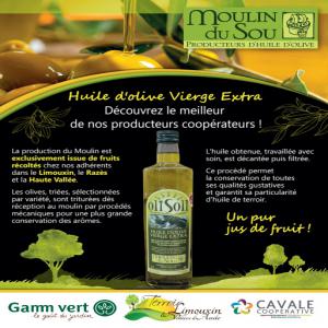 Huile d'Olive Vierge Extra Olisoli Terroir Limoux - huiles coopérative agricole a mis en place le moulin du sou sur son site de production en 2008. nous produisons depuis un peu plus de 10 ans,  une huile d'olive vierge extra et créeons des assemblages pour obtenir 2 types d'huile - goût intense et goût subtil,  provenant des olives 