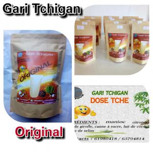 GARI TCHIGAN (farine de manioc) - céréales gari tchigan est une dérivée de manioc mélangé avec de clou de girofle,  lait de coco,  citronnelle,  poivre de selim et sucre. très apéritif,  facile à transporter et à voyager avec. 