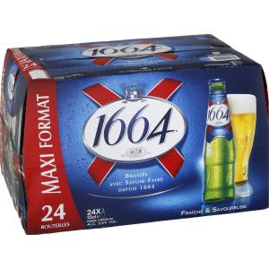 biere 1664 blanc， 24 pcs de 25ml en verre - boisson alcoolisée bonjour, ----cherche un conteneur de biere 1664 en 24 pcs de 25ml par carton pour commercialiser en chine.----cordialement