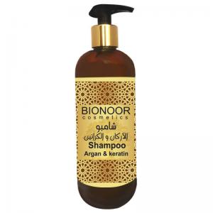 BIONOOR cosmetics  ARGANOIL  HAIR TRETMENTS - huiles shampoing argan keratine végétale--catégorie - soins capillaires--shampoing à l’huile d’argan/ keratine pour tous types de cheveux – 400ml (avec pompe)--permet de retrouver une chevelure plus dense et éclatante de beauté.elle associe deux actifs phares recon