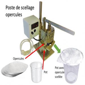 Poste de scellage opercules manuel - matériels machines ce poste de scellage d’opercules manuel est de construction très simple,  robuste,  tout en inox.--il permet de sceller des opercules sur tout type de pots plastiques et carton. --pour les pots qui ne sont pas assez rigides,  le support de pots astucieux est fourni et adapté aux dimension