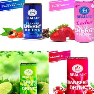 REALMIX ENERGY DRINK ET JUS ( LEMON ET CRAMBERY)  - boissons non alcolisée bonjour a tous. je cherche de toute urgence un client très sérieux pour vendre 2 containers de boissons énergisantes et jus de différents fruits sans alcool sans sucre de très bonne qualité.--il y a 4 produits différents de 800 paquets par chaque prod