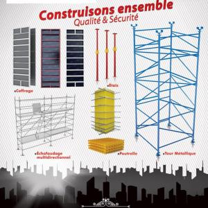 Matériaux de construction - matériels machines on met à votre disposition une large gamme de produits de construction de très haute gamme et certifiés (ce et iso) d’origine la tunisie.----*1* échafaudages ---échafaudage de façade--échafaudage multidirectionnel--échafaudage roulant--é