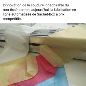 Innovation à exploiter en partenariat  - conditionnement cette innovation est un nouveau système informatisé produisant des sachets en tissu non tissé avec soudure indéchirable. il consiste à remplacer les machines actuelles ultrason qui enregistrent de nombreux inconvénients - soudure fragile contre soudure r&eac