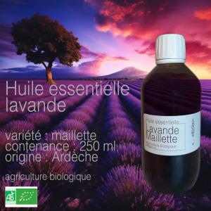 Huile essentielle de Lavande - huiles huile essentielle de lavande----variété - maillette--agriculture biologique--région de production - ardèche--conditionnements - 250ml,  1 litre,  10 litres,  fut de 200 litres----