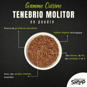 Tenebrio Molitor en poudre insectes comestibles - viandes et oeufs poudre de tenebrio molitor,  insecte comestible appelé aussi ténébrions meuniers (plus communément surnommée farine de tenebrio molitor) sachet de 500g. ce serait l’équivalent protéiné de 16 steacks de bœuf de 100g !--vous souhaitez int&ea