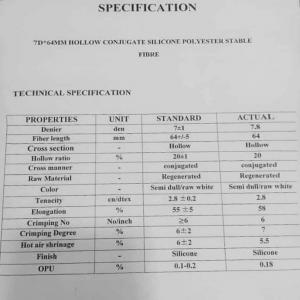 7Dx64 mm HOLLOW CONJUGATE SILICONE POLYESTER STAB - autres 7d*64 mm hollow conjugate silicone polyester stable fibre --description ---offrez à votre entreprise une fibre synthétique de haute qualité avec notre fibre de polyester creuse conjugée stable. cette fibre,  avec une densité de 7 deniers et une longueur de 64mm,  est