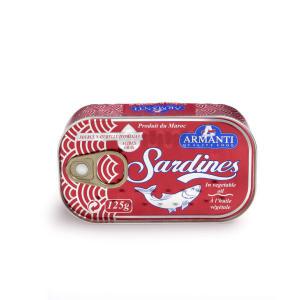 Sardines - conserve semi conserve sardines 125g marocaines ou indonésiennes pimenté et non pimenté à l'huile végétale surtout .j'ai besoin de 100 cartons payable en deux tranches .merci bien