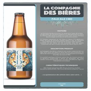 BIERE PALE ALE CBD - boisson alcoolisée je vend 5 palettes de bière- bouteille 33cl,  carton de 12. 114 cartons par palette. il s'agit d'une bière pale ale infusée à la fleur de chanvre. disponible sur  (77). prix à discuter selon quantités. photo sur demande.dlc mai 2025.  la compagnie des bi&egra