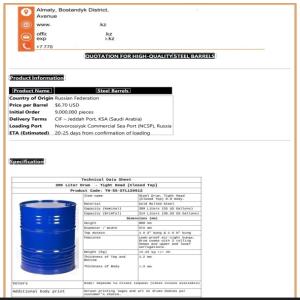  fournisseur de fûts vides homologués pour oi - pétrole gaz nous recherchons un fournisseur de fûts vides homologués pour l'industrie pétrolière nous fournissont une fiche technique du produit requis