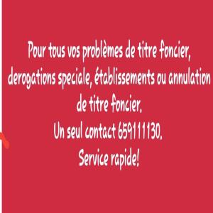 Service foncier Cameroun  - autres nous vous offrons un service foncier,  allant de la vérification des titres fonciers,  des dérogations spéciales,  annulation de titres foncier,  établissement de titres foncier et en fin la mise en vente de grand espaces foncier titrés pour l'implantation de vos entre